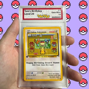 Personalised Birthday Pokemon Card - Pixel Art - In a Graded Case -Customised Physical Card - Add Your Own Message