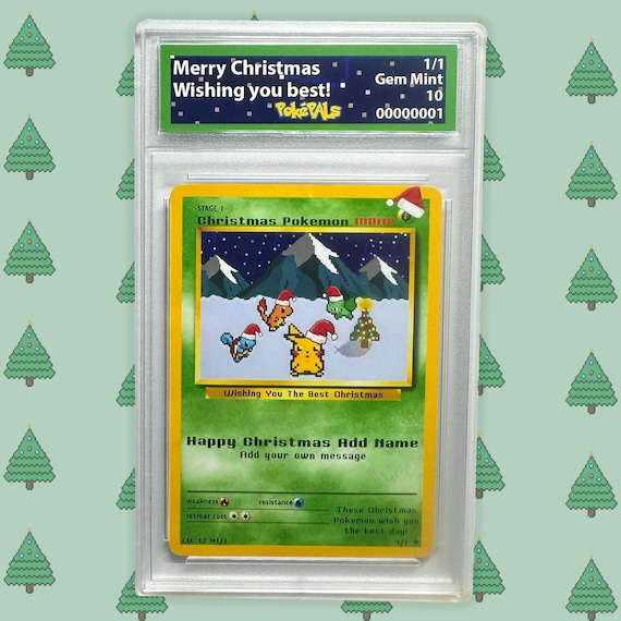 Personalised Christmas Pokemon Card - Pixel Art - In a Graded Case  -Customised Physical Card - Add Your Own Message