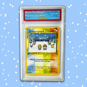 Pokemon Christmas Card - Biglietto di Natale personalizzato - Pixel Art - In una custodia graduata - Biglietto fisico personalizzato - Aggiungi il tuo messaggio