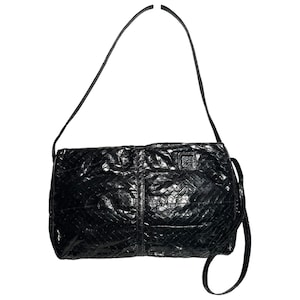 Vintage 90s Anne Klein Genuine Python Snakeskin Bag Black Leather Shoulder Bag Small Evening Purse Minimalist Designer Clutch