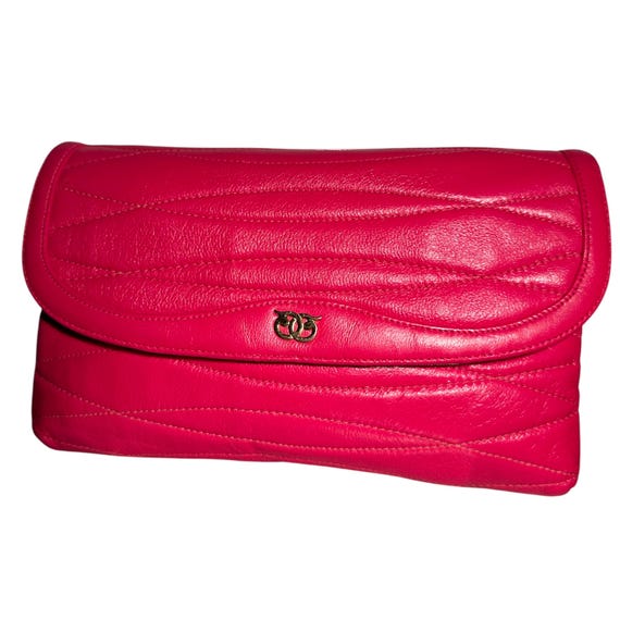 Morris Moskowitz Pink Leather Shoulder Bag: Quilted Chain Strap Clutch (NOS)