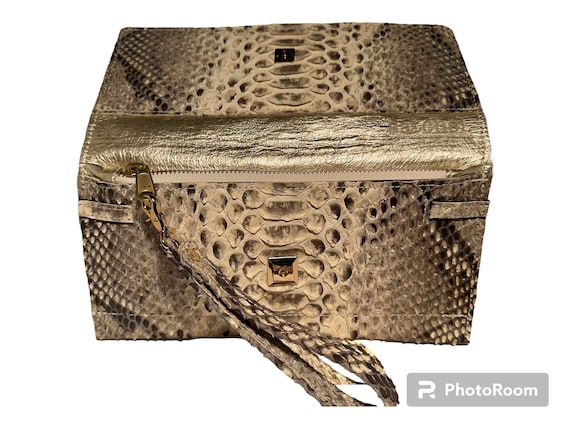 Genuine Python Snakeskin Clutch: Off-White & Grey… - image 3