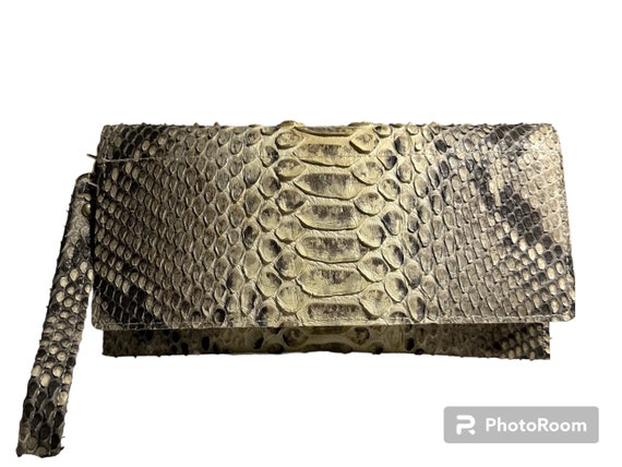 Genuine Python Snakeskin Clutch: Off-White & Grey… - image 1