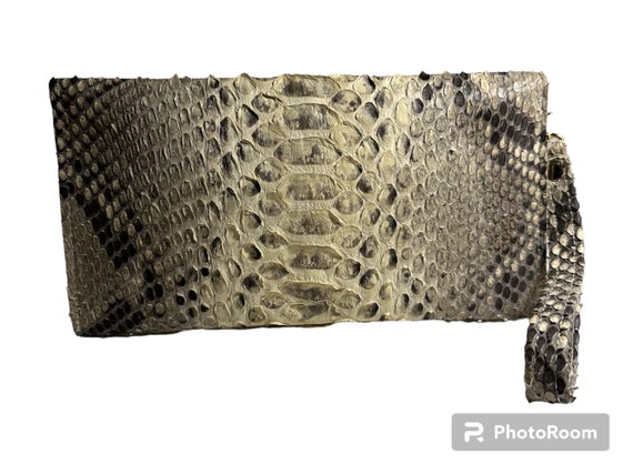 Genuine Python Snakeskin Clutch: Off-White & Grey… - image 2