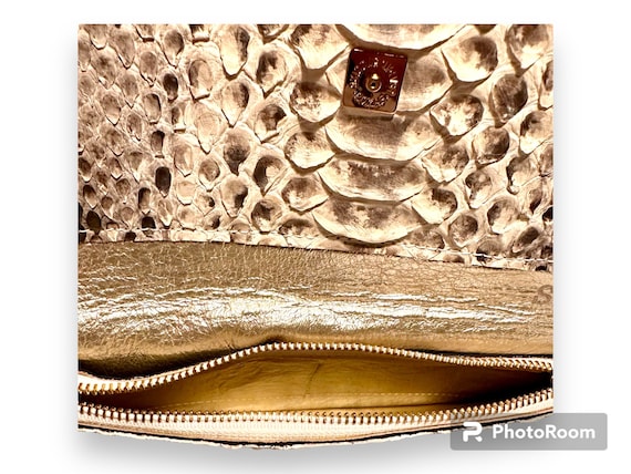 Genuine Python Snakeskin Clutch: Off-White & Grey… - image 4