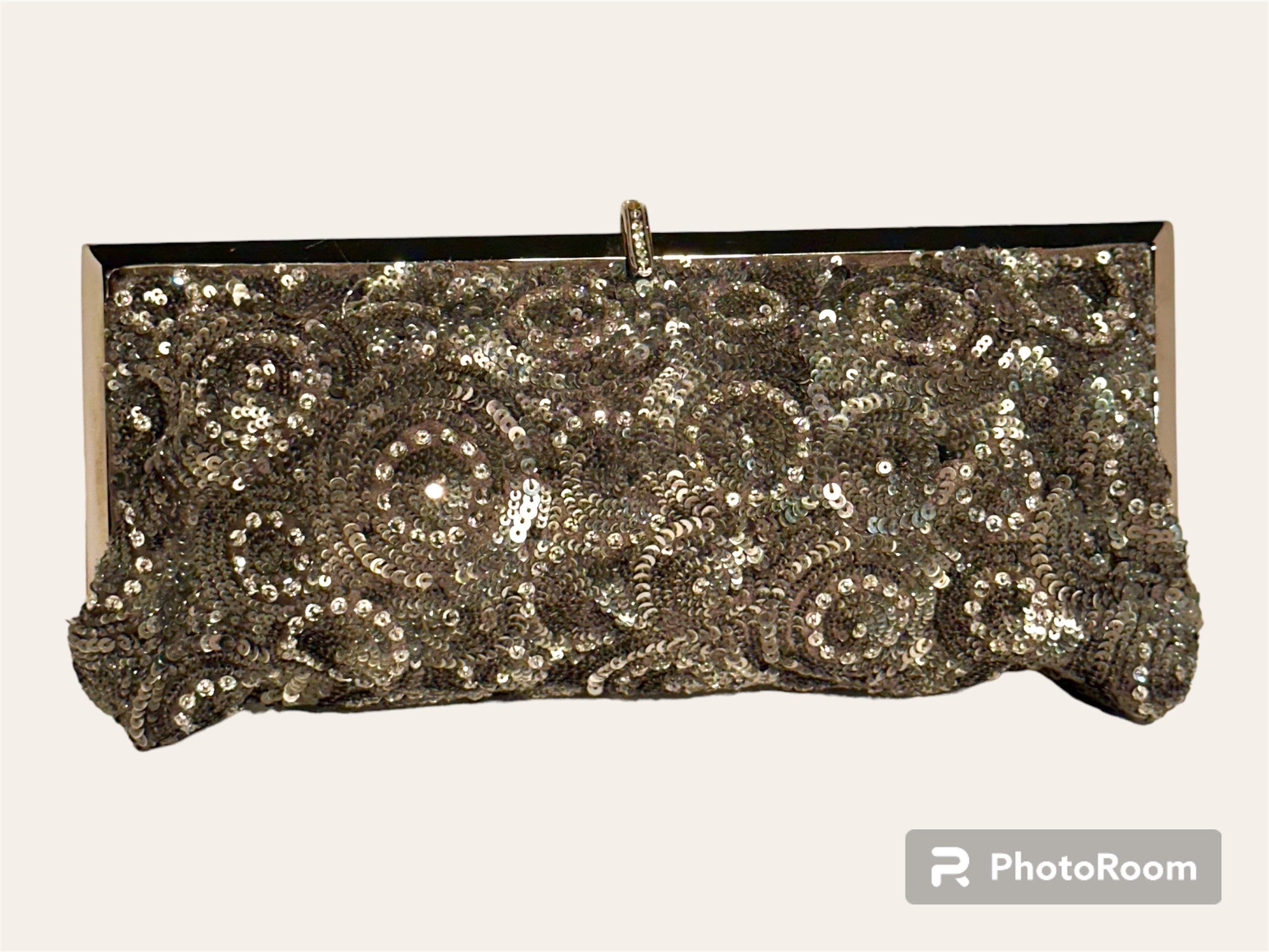 Badgley Mischka Sequin Evening Clutch Bag: Removable Chain Strap