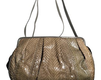 Meyers USA Genuine Python Snakeskin Handbag – Vintage Grey Exotic Leather Purse w/ Gold Hardware & Detachable Strap • Excellent Condition