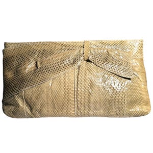 Vintage Genuine Snakeskin Convertible Clutch Purse | Taupe Python Skin Shoulder Bag | 1980s Exotic Leather Envelope Handbag