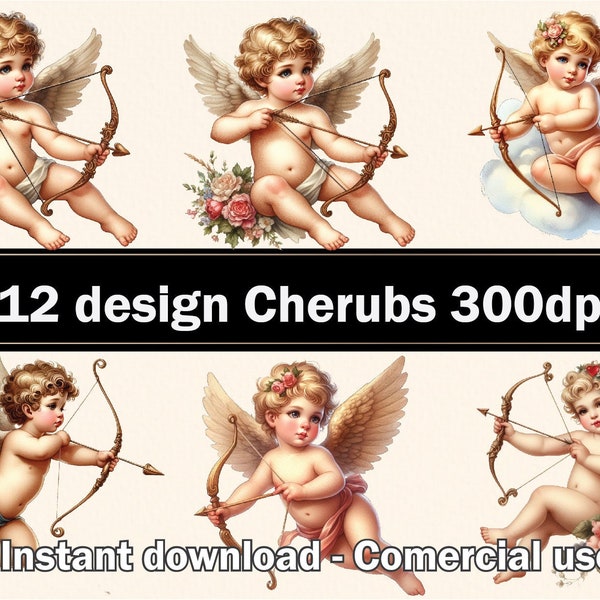 12 PNG Victorian Vintage Valentine, Cupid cherub angel wings flowers bow and arrow,