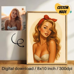 Personalized Retro Pin up Portrait | Custom Retro Pin up Portrait From Photo | Retro Style Illustration Gift for Her | Custom Pinup Girl Art