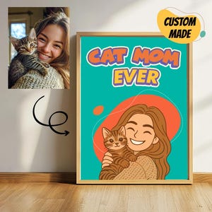 Personalized Cartoon Pet Portrait | Custom Cat Mom Gift | Unique Pet Illustration | Pet Lover Wall Art