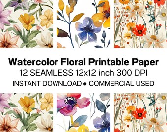 Watercolor Wildflower Digital Paper: 12 Seamless Floral Patterns (Digital Download)