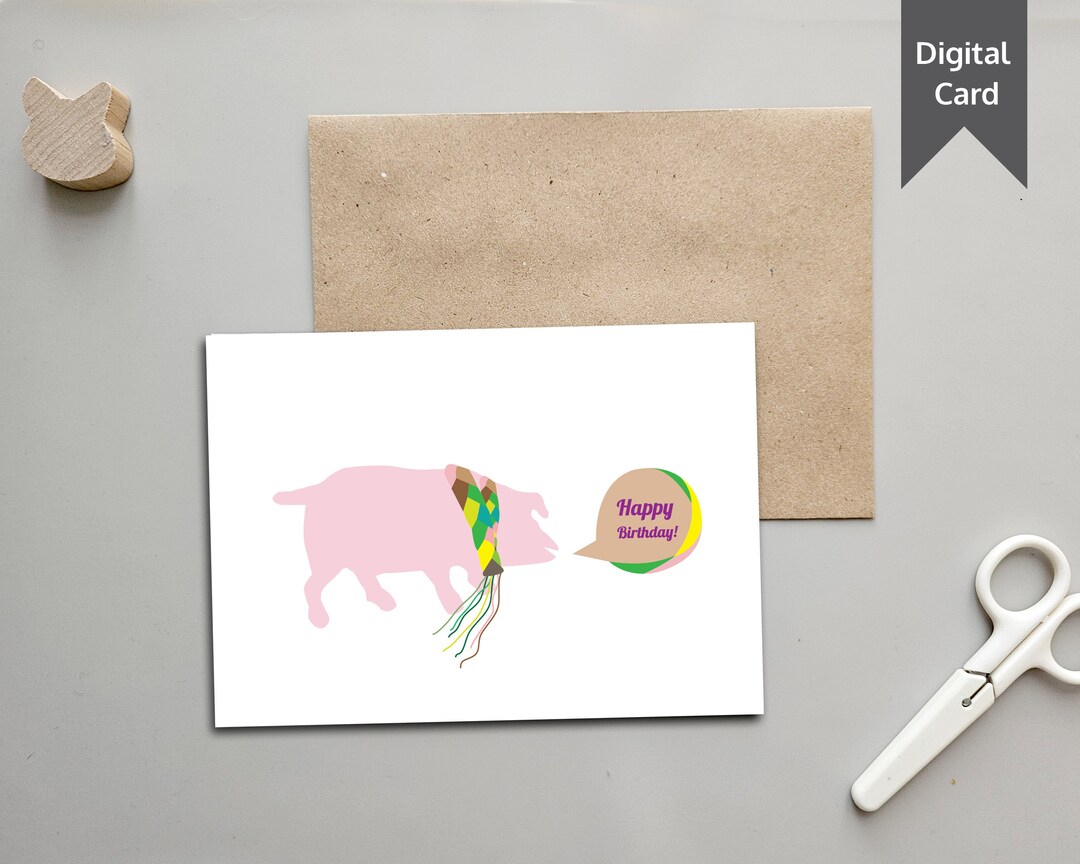 Printable Pig Birthday Card | Happy Birthday Digital Printable Card ...