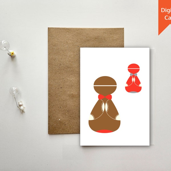 Printable Modern Dolls Note Card | Colorful Blank Cards | Midcentury Modern Design Card | Instant Download | Greeting Cards Printable