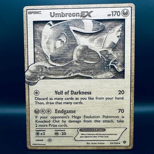 Carte Pokémon en bois Umbreon EX | carte 3D faite main et personnalisée | JCC | écran - 55/124