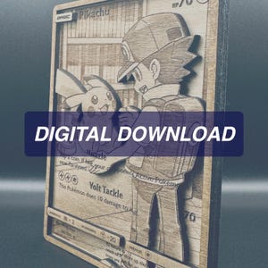 Carte Pokémon 3D en bois Pikachu & Ash (secret rare) - 241 | 236 - * numérique / prêt pour le laser / cutter / graver fichier *