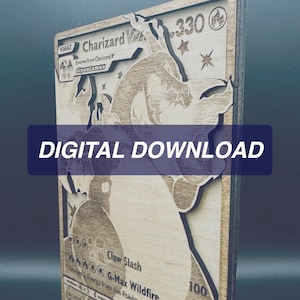 Carte Pokémon en bois Charizard Vmax | carte 3D faite main et personnalisée | JCC | écran - SV107/SV122