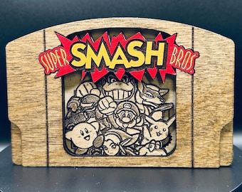Super Smash Bros. - Cartucho de madera / N64 / Hecho a mano - Decoración para videojuegos