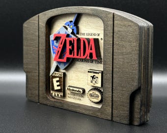 The Legend of Zelda - Ocarina of Time - Cartucho de madera (gris) / N64 / Hecho a mano - Decoración para juegos