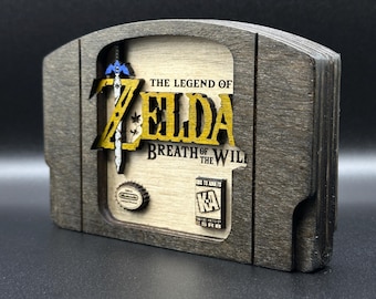 The Legend of Zelda - Breath of the Wild - Cartucho de madera (gris) / N64 / Hecho a mano - Decoración para juegos