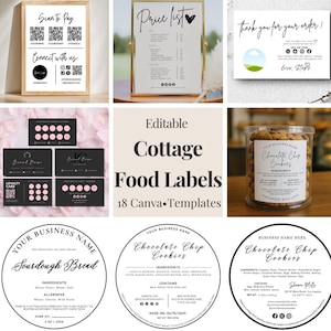 Editable Cottage Food Labels Bundle Canva Templates | Cottage Law Labels | QR Code Sign Price List Loyalty Cards Packaging Sticker PDF PNG