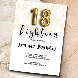 Invitation 18e anniversaire imprimable | de Invitation à une fête 18e anniversaire, carte d'anniversaire imprimable | Carte 5 x 7 8 x 11,5 à téléchargement numérique instantané