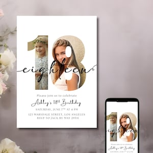 Editable Minimalist 18th Birthday Canva Template Girl Digital Invitation | 18th Birthday Girl Invite Template , Slumber Party PNG PDF JPG