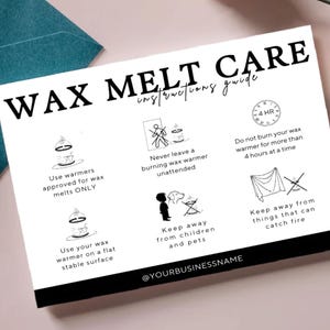 Wax Melt Care Card Canva-sjabloon, bewerkbare onderhoudsinstructies Wax Melt, Wax Melt Business-inzetstukken, afdrukbare Canva-sjabloon
