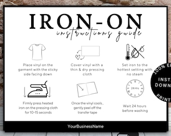 Iron-On Heat Transfer Vinyl Printable Care Card Canva Template | Digital Download Editable Template