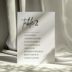 Modern Minimalist Wedding Table Number Card Template, Elegant Seating Chart Sign (Digital Download Available)