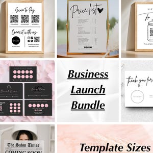Editable Salon Canva Template Bundle QR Code Sign Price List Loyalty Card Booking Newspaper Boho Light Pink Beauty Business Kit