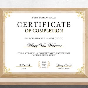 Certificate of Completion Editable Certificate, Business License Completion Certificate of Recognition PNG Digital Download  Canva Template