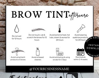 Editable Brow Tint Aftercare Card Template, Brows Tint Post Care Cards, Printable Beauty Salon Canva Design, Esthetician Client Guide