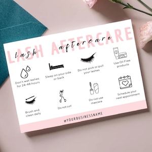 Modello Canva per la scheda di cura post-extension delle ciglia / Schede stampabili per ciglia e guida alla cura delle ciglia / Inserti aziendali modificabili da scaricare immediatamente
