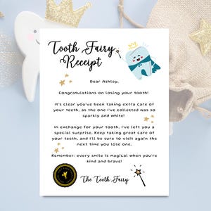Plantilla de Canva para carta de recibo del Hada de los Dientes, descarga instantánea / Nota del Hada de los Dientes para niños y niñas / Primer diente PNG