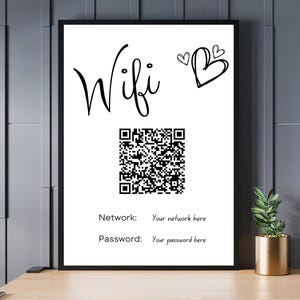 WiFi Password Sign Canva Template | QR Code WiFi Sign Editable | Airbnb WiFi Sign QR Code Connection Sign Digital Download