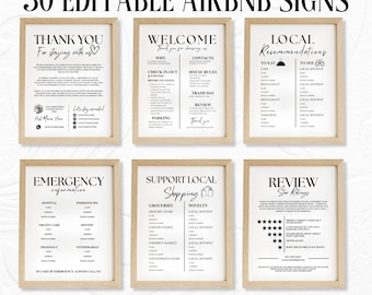 Airbnb Welcome Signs Bundle | Editable Canva Templates – WiFi QR Code Sign Checkout & House Rules – Vacation Rental Signs Digital Download