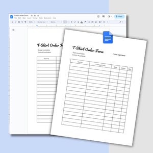 Editable Tshirt Order Form Template | Printable Google Docs Custom Shirt Order Fundraiser Form Shirt Order Form Order Form File Shirt Orders