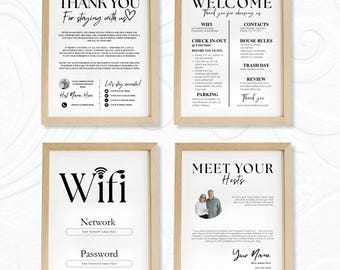 Editable Airbnb Signs For Hosts | Airbnb Welcome & Thank You For Staying With Us Canva Templates | Wifi Password Sign