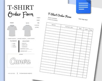 Sjabloon bestelformulieren tshirt Google Docs bewerkbare, afdrukbare tshirt bestelformulier afdrukbaar factuurblad Instant digitale download Canva, png