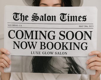 Now Booking Salon Announcement Template Canva | Coming Soon Hair Stylist Launch Sign | Editable Beauty Business Grand Opening Poster