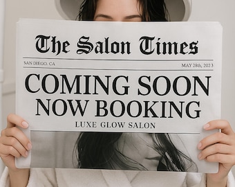 Now Booking New Salon Newspaper Canva Template Book Now Newspaper Template, New Business Newspaper Canva Template Salon Newspaper