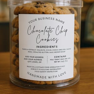 étiquette de produit alimentaire sur toile modifiables Cottage Law, faites main avec amour |  Sticker personnalisé pour petites entreprises de boulangerie Téléchargement instantané Canva