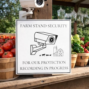 Bewerkbare boerderijstandaard Opname in uitvoering Beveiligingsstickerlabels | Bewerkbare canva-sjabloon, direct digitaal downloaden