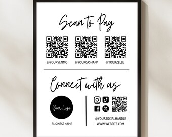 Canva Scan To Pay Qr Code Payment Sign Template | Social Media Payment Method Sign | Venmo CashApp Sign Payment Method Sign