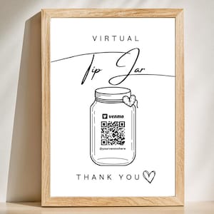 Modèle Canva Virtuel Scan to Pay pour un pot pour pourboires | Signe de code QR | Pot à embouts avec code QR | Signe de paiement Tip Jar | Panneaux code QR pour petites entreprises PNG