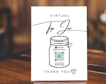 Virtual Tip Jar Scan to Pay Template QR Code Sign Venmo Cashapp Payment Sign Tips Accepted Sign Editable Tip Jar Sign QR Code Tip Jar Canva