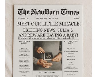 Baby Newspaper Pregnancy Announcement Canva Template Pregnancy Reveal Announcement Custom Newspaper Baby Coming Soon Baby in Bloom Newspaper
