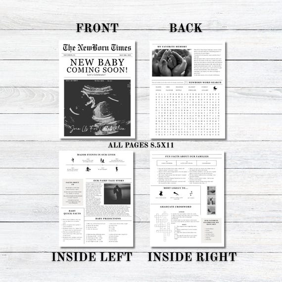 Canva Newspaper Baby in Bloom Announcement Template Invite Baby Shower Newspaper Template Gender Reveal Idea Coming Soon Baby Announcement