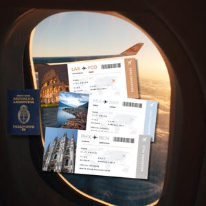 Bearbeitbare Canva Bordkarte Flugticketvorlage, Überraschungs-Geburtstagsgeschenkidee | Gefälschte Flugtickets